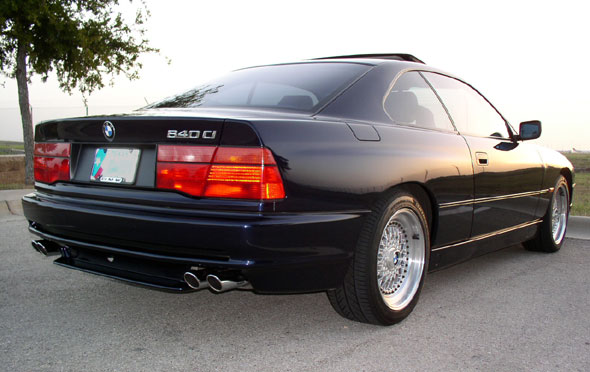 Rear view with chrome exhaust tips CSi valence and previous 17 BBS RS198 
